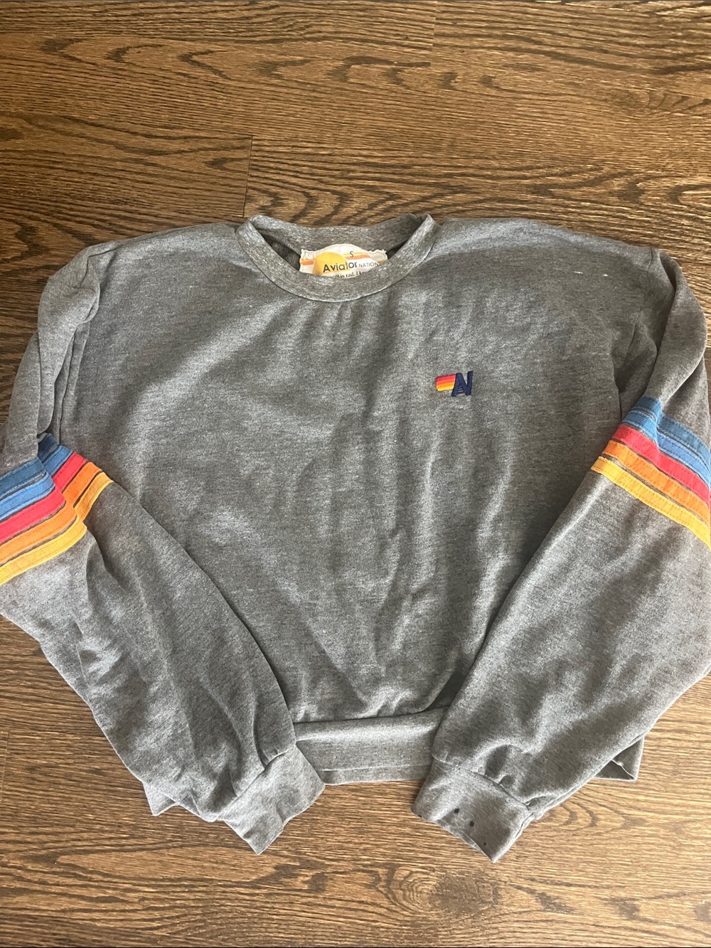 Aviator Nation Rainbow Stripe Charcoal Crewneck Sweatshirt size S